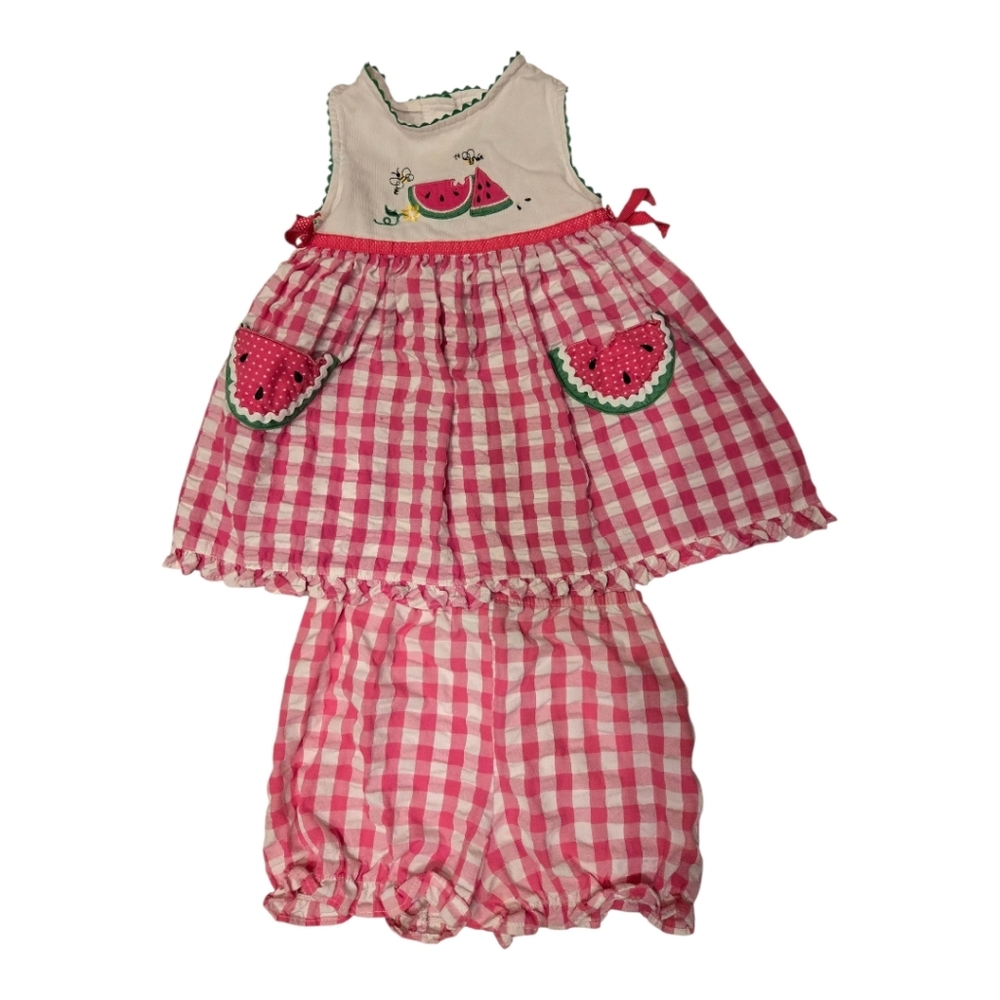 Vintage Y2k Youngland Pink Gingham Watermelon Dress 2pc Set